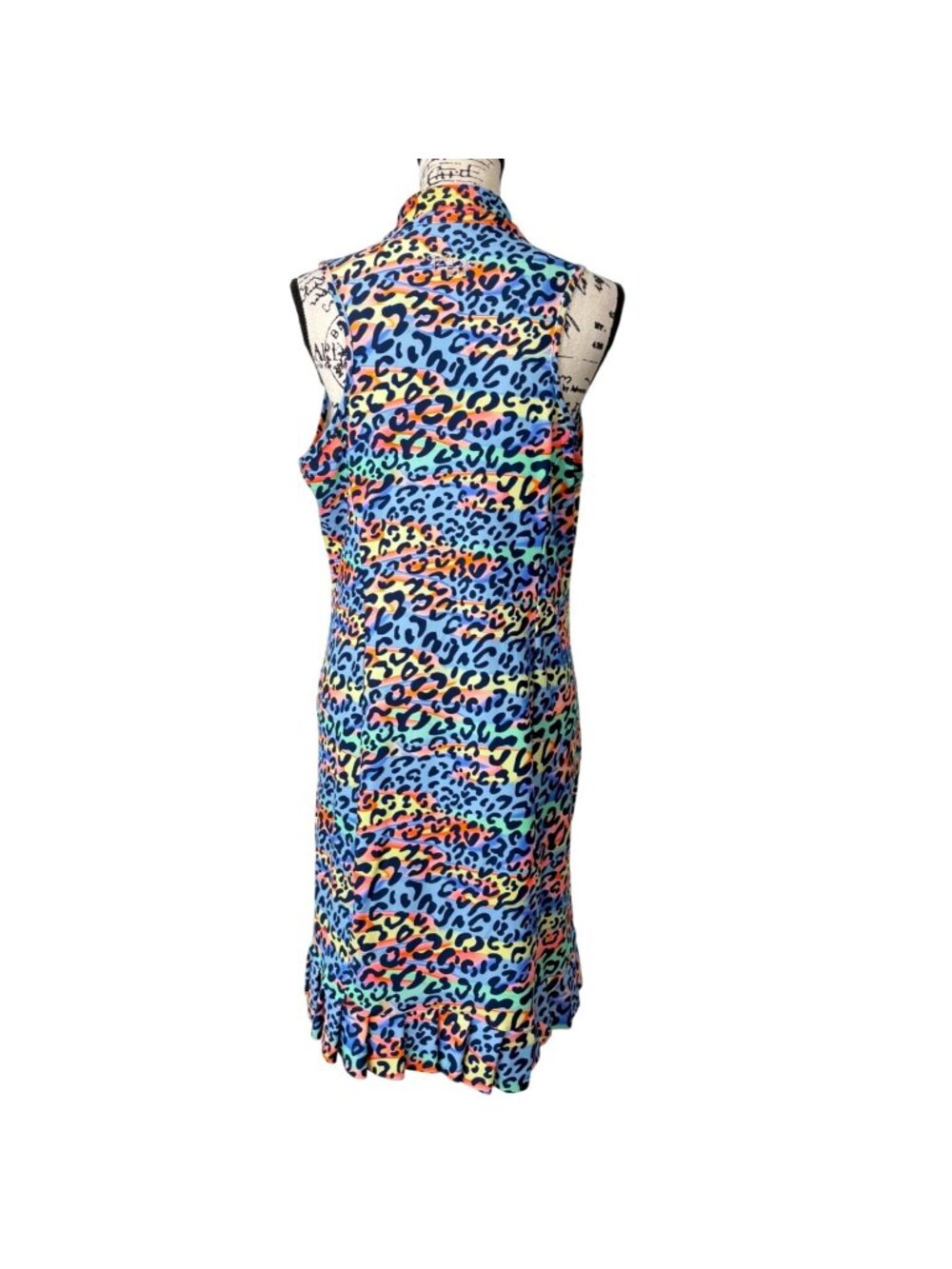 Tzu Tzu Womens Size XL Dress Sleeveless Zip Mock-Neck Rainbow Leopard Pockets - Picture 3 of 6